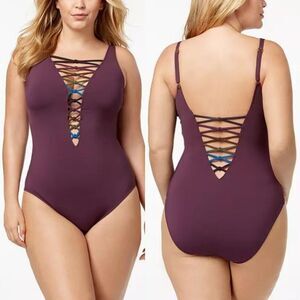 Women's Bleu by Rod Beattie Lace Up One Piece Swimsuit, Size 10